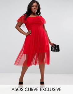 Платье миди с юбкой из тюля ASOS CURVE - Красный