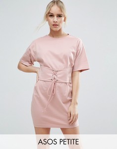 Платье‑футболка с отделкой в стиле корсета ASOS PETITE - Бежевый