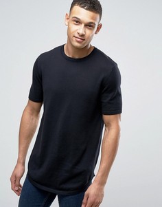 Черная длинная футболка с закругленным низом ASOS - Черный