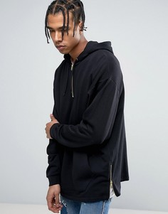Удлиненный худи со змейками по бокам ASOS - Черный