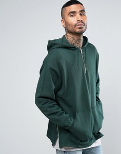 Удлиненный худи со змейками по бокам ASOS - Зеленый