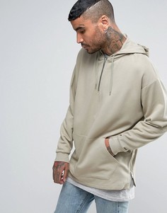 Удлиненный худи со змейками по бокам ASOS - Бежевый