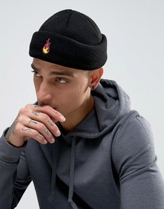 Черная шапка-бини с вышитым пламенем ASOS - Черный