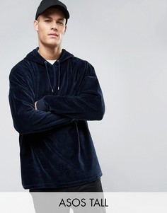 Oversize-худи из велюра ASOS TALL - Темно-синий