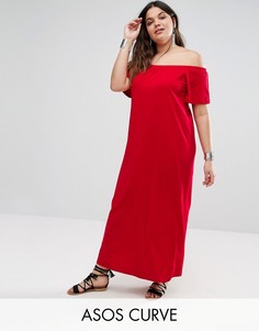 Богемное платье макси с открытыми плечами ASOS CURVE - Красный