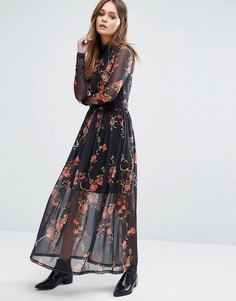 Платье макси из сетчатой ткани с высоким воротом и цветочным принтом Vero Moda - Мульти
