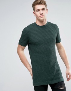 Длинная зеленая футболка с вафельной фактурой ASOS - Синий