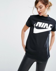 Черный длинный топ с высоким воротом Nike - Черный