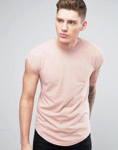 Длинная футболка с асимметричным краем и короткими рукавами Only &amp; Sons - Розовый