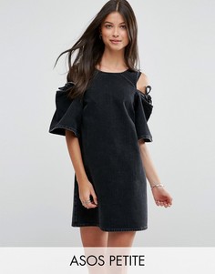 Джинсовое цельнокройное платье с бантом ASOS PETITE - Черный