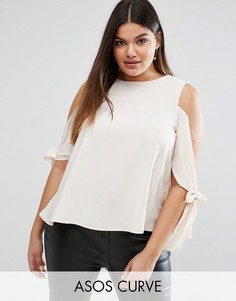 Топ с открытыми плечами и завязками на рукавах ASOS CURVE - Розовый