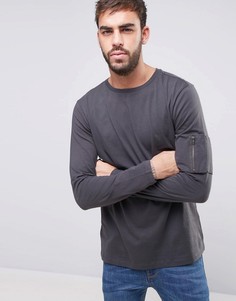Серый лонгслив с карманом MA1 New Look - Серый