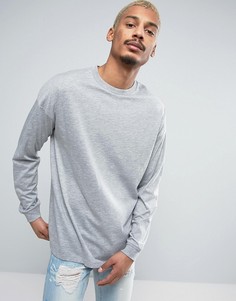 Серый меланжевый oversize-лонгслив с манжетами ASOS - Серый