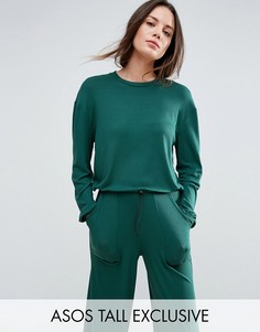 Топ в рубчик с затягивающимся шнурком по низу ASOS TALL LOUNGE - Зеленый
