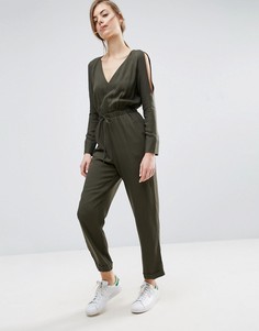 Саржевый комбинезон с вырезами на плечах ASOS - Зеленый