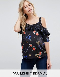 Топ с открытыми плечами и цветочным принтом New Look Maternity - Черный