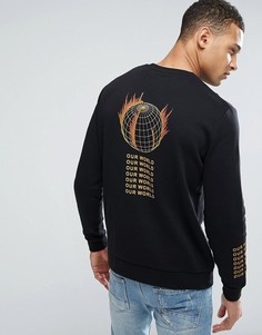Свитшот с принтом на спине и рукавах ASOS - Черный