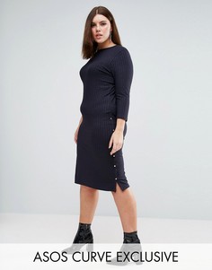 Платье миди в рубчик ASOS CURVE - Черный