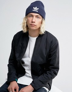 Темно-синяя шапка-бини с трилистником adidas Originals BK7639 - Темно-синий