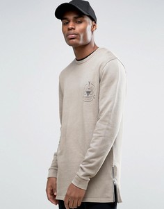 Длинный свитшот с принтом на груди и молниями по бокам ASOS - Бежевый