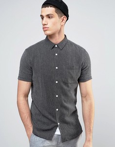 Фактурная трикотажная рубашка классического кроя с короткими рукавами Solid - Черный