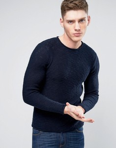 Вязаный джемпер с необработанными краями Only & Sons - Темно-синий