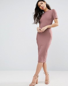Облегающее платье миди в рубчик ASOS - Розовый