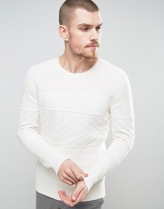 Трикотажный джемпер из 100% хлопка с однотонной отделкой Selected Homme - Белый