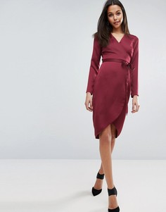 Атласное платье миди с запахом ASOS - Красный