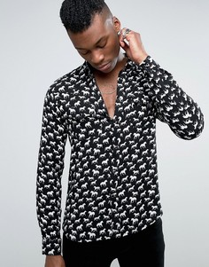 Вискозная рубашка в стиле вестерн классического кроя с конями ASOS - Черный