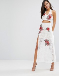 Кружевная юбка макси с цветочной вышивкой Love Triangle - Белый