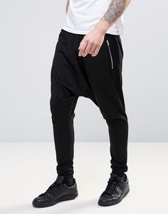 Легкие джоггеры с заниженным шаговым швом и карманами на молнии ASOS - Черный