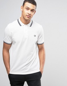 Белая узкая футболка-поло из пике с двойной окантовкой Fred Perry - Белый