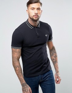 Черное узкое поло из пике с двойным кантом Fred Perry - Черный