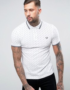 Белое узкое поло в горошек Fred Perry - Белый