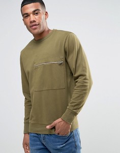 Выбеленный свитер с карманом на молнии Diesel S-ACHILLE - Зеленый