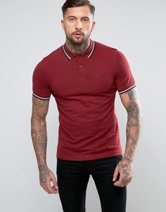 Темно-красная футболка-поло узкого кроя из пике с контрастными полосками Fred Perry - Красный