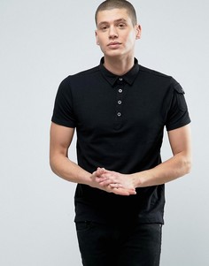 Поло из пике с рукавами в стиле милитари Brave Soul - Черный