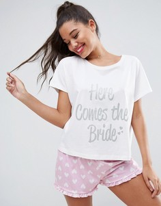 Пижамный комплект с футболкой и шортами  Here Comes The Bride ASOS BRIDAL - Мульти
