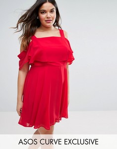 Платье мини с вырезами на плечах и рукавами клеш ASOS CURVE - Красный