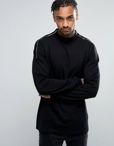 Черный свободный лонгслив с высоким воротом и молниями на плечах ASOS - Черный