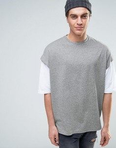 Oversize-футболка из плотного трикотажа с многослойными рукавами ASOS - Серый