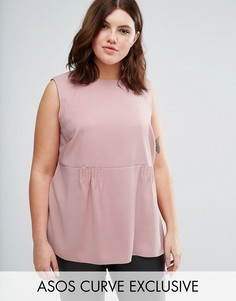 Удлиненный топ с защипами ASOS CURVE - Розовый