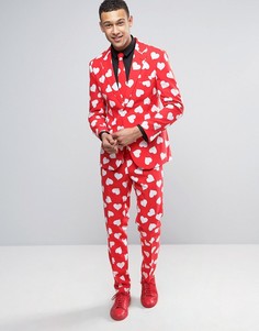 Узкий костюм и галстук с принтом сердец OppoSuits Valentines - Красный