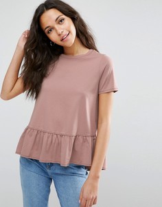 Футболка с оборкой по низу ASOS - Бежевый