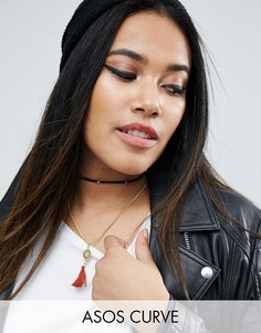 Ожерелье-чокер в несколько рядов со шнурком и кисточкой ASOS CURVE - Мульти