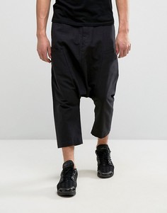 Черные брюки с заниженным шаговым швом и карманами из ткани с добавлением льна ASOS - Черный