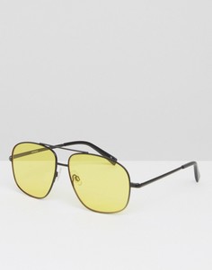 Черные квадратные очки-авиаторы в металлической оправе с желтыми линзами ASOS - Черный