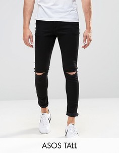 Супероблегающие джинсы с дырками на коленях ASOS TALL - Черный