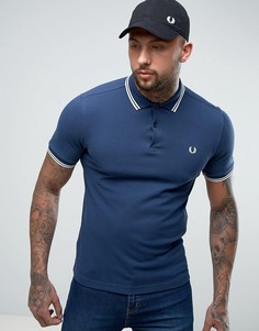 Синяя узкая футболка-поло из пике с отделкой Fred Perry - Синий